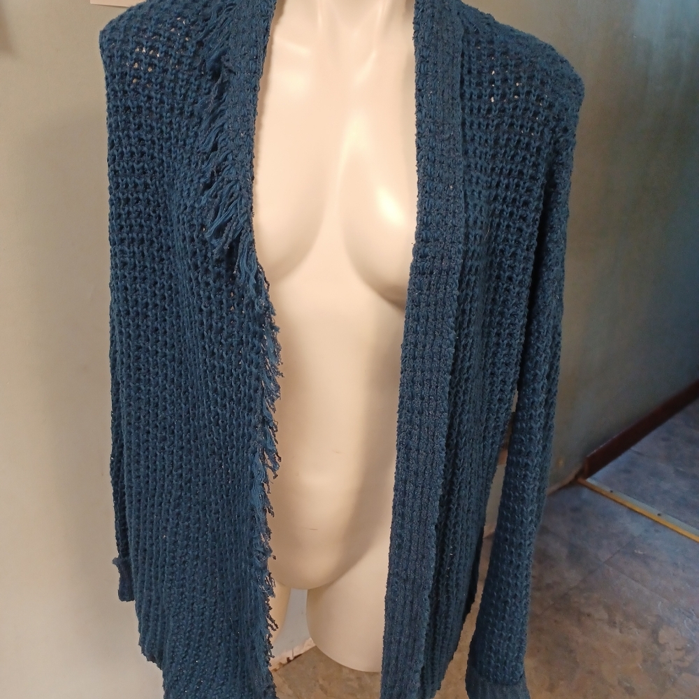 Free people open front sweater I'll be around womens size s royal blue